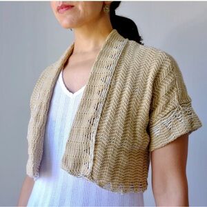 Anthropologie Monogram Woven Flicker Bolero Shrug Tan Metallic Boho Cropped S